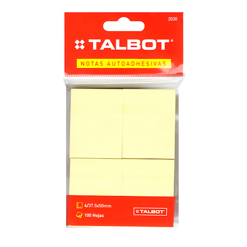 NOTAS AUTOADHESIVAS YIDOO 37,5x50mm  x 100h. AMARILLA x 4 BL TALBOT - $ 2.500