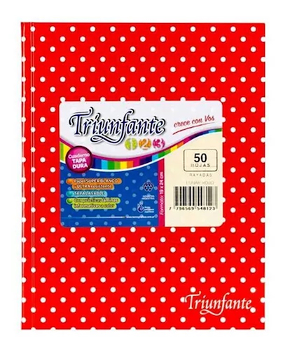 CUADERNO N°1 RAYADO X 50 Hjs - LUNAR TRIUNFANTE ROJO - $ 4.900