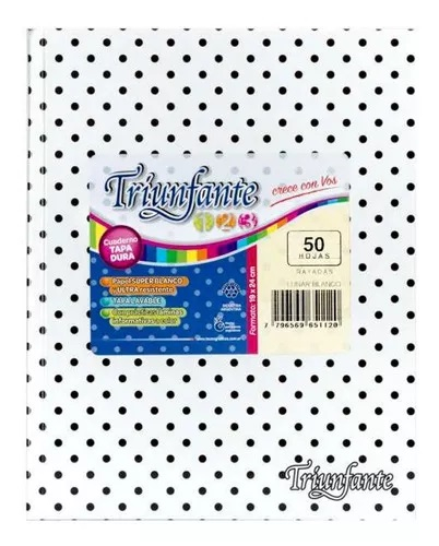 CUADERNO N°3 RAYADO X 50 Hjs - LUNAR TRIUNFANTE NEGRO - $ 5.900