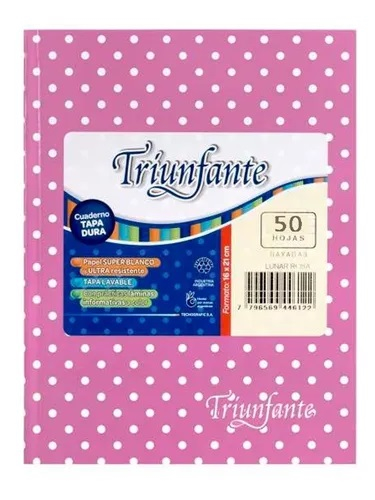 CUADERNO N°3 RAYADO X 50 Hjs - LUNAR TRIUNFANTE ROSA - $ 6.000