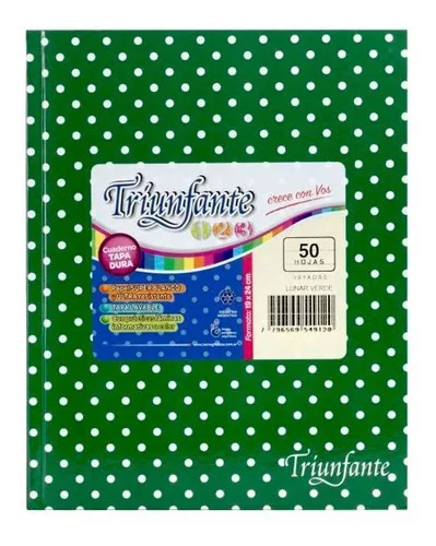 CUADERNO N°3 RAYADO X 50 Hjs - LUNAR TRIUNFANTE VERDE - $ 6.000