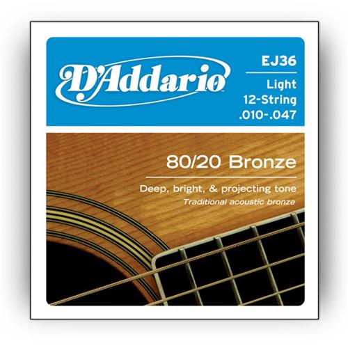 DADDARIO Strings EJ36 - Bronze 80/20 12-String - 10/47 Light Encordado p/Guitarra Acústica 12 Cuerdas