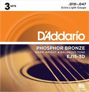 DADDARIO Strings EJ15-3D - Phosphor Bronze - 10/47 Extra Light Encordado p/Guitarra Acústica