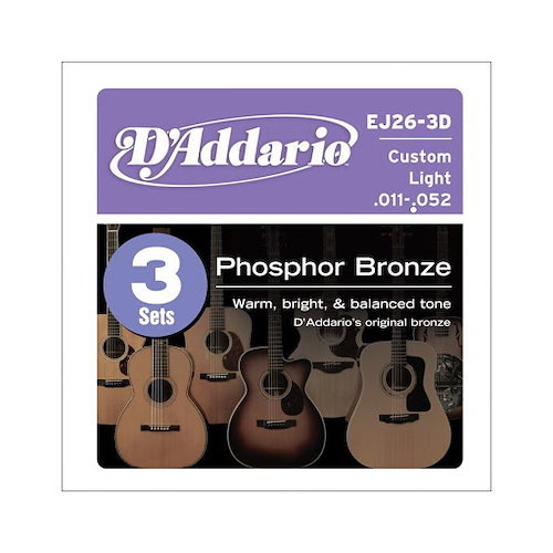 DADDARIO Strings EJ26-3D - Phosphor Bronze 11/52 Encordado p/Guitarra Acustica