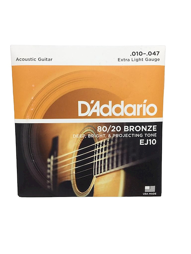 DADDARIO Strings EJ10 - Bronze 80/20 - 10/47 Extra Light Encordado p/Guitarra Acústica
