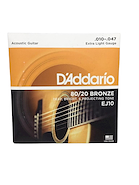 DADDARIO Strings EJ10 - Bronze 80/20 - 10/47 Extra Light Encordado p/Guitarra Acústica