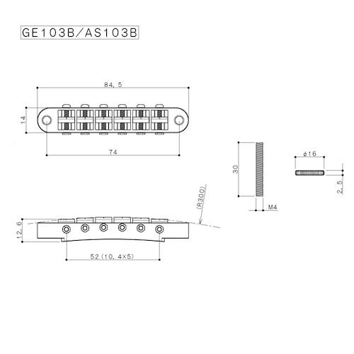 GOTOH GE-103Bbk P/Les Paul Puente perno chico