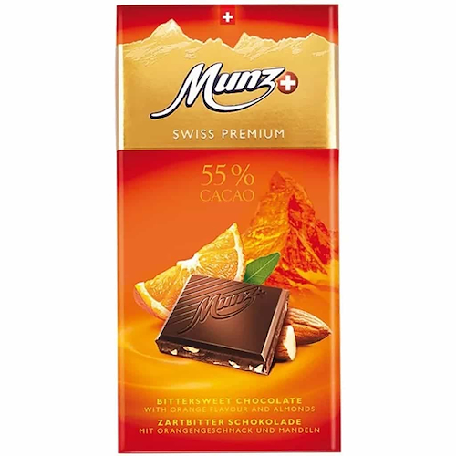 MUNZ Chocolate Semiamargo 55% Cacao Con Naranja 100g