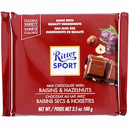 RITTER SPORT Chocolate De Leche Con Pasas Y Avellanas 100g