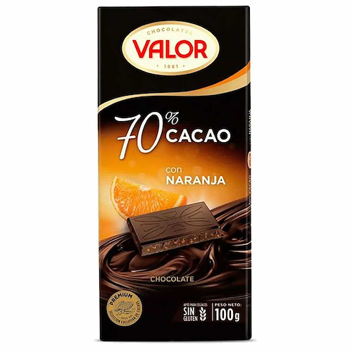 VALOR Chocolate Amargo 70% Cacao Con Naranja 100g