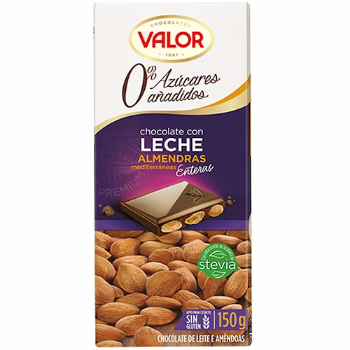 VALOR Chocolate De Leche Sin Azúcar Con Almendras 150g